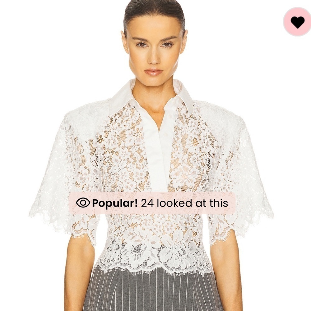 Helsa The Lace Sheer Shirt Blouse Structured Shoulder Pads White Size Medium NWT